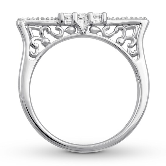 Diamond Flat Top Ring 1/10 ct tw Princess/Round 10K White Gold Womens