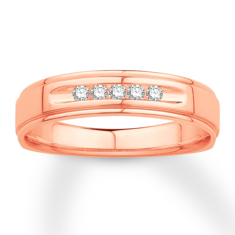 Main Image 1 of Men's Diamond Wedding Band 1/8 Carat tw Round-cut 10K Rose Gold
