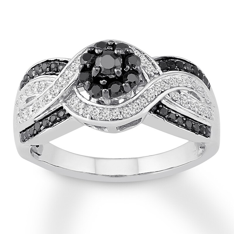 Black & White Diamond Ring 1/2 ct tw Round-cut Sterling Silver