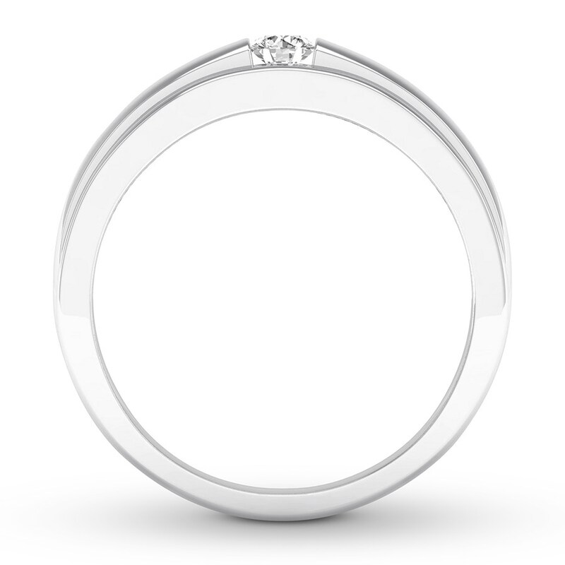 Men's Diamond Solitaire Ring 1/5 Carat Round-cut 10K White Gold