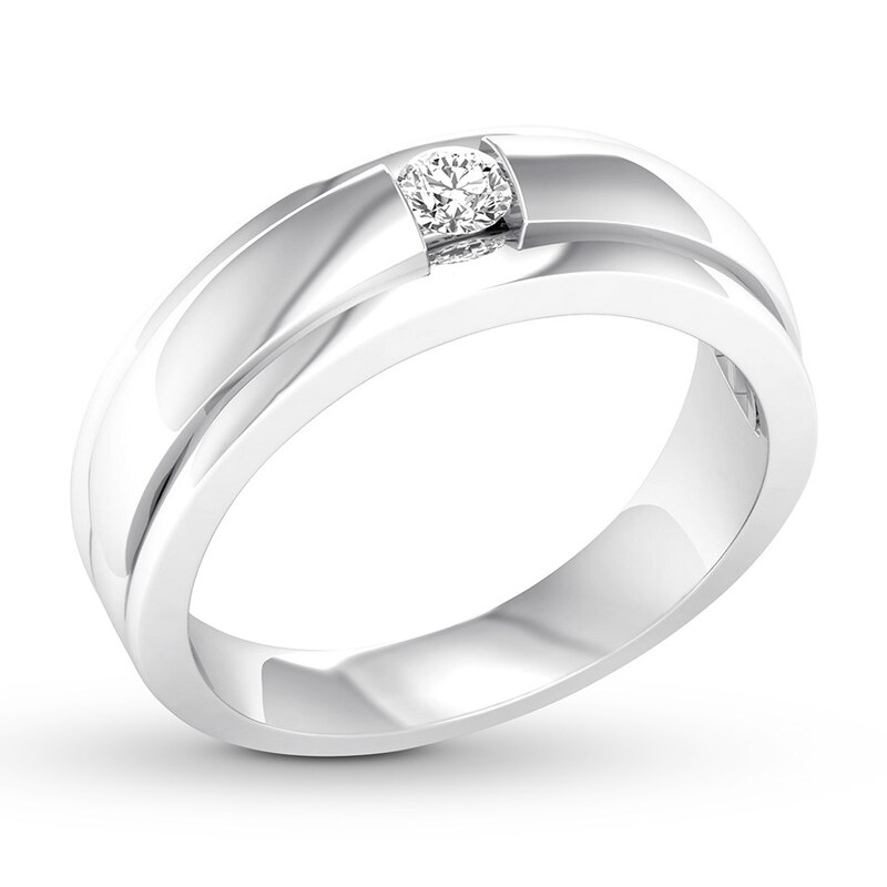 Men's Diamond Solitaire Ring 1/5 Carat Round-cut 10K White Gold
