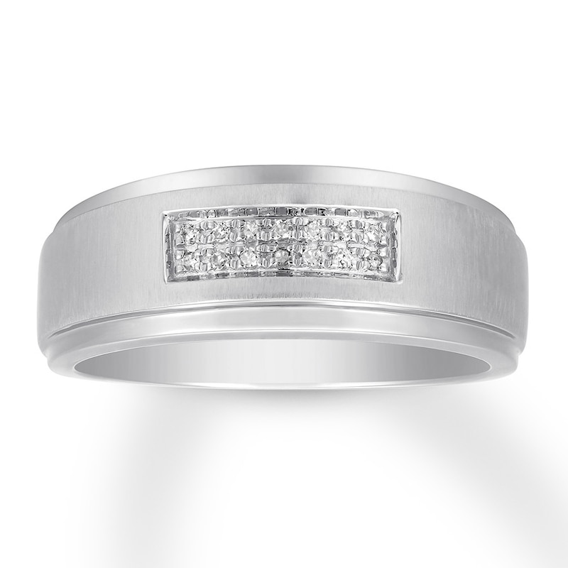 Men's Diamond Wedding Band 1/20 ct tw Round-cut 10K White Gold