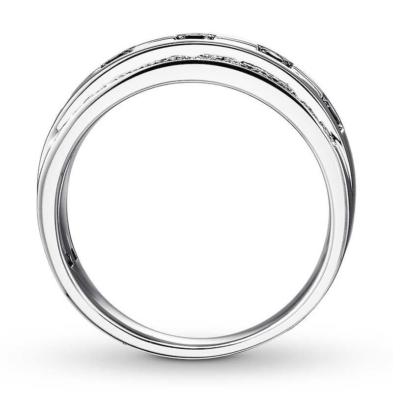 Main Image 2 of Men's Black/White Diamond Wedding Band 1/4 ct tw 10K White Gold
