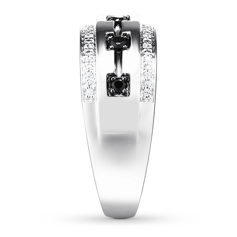 Main Image 3 of Men's Black/White Diamond Wedding Band 1/4 ct tw 10K White Gold