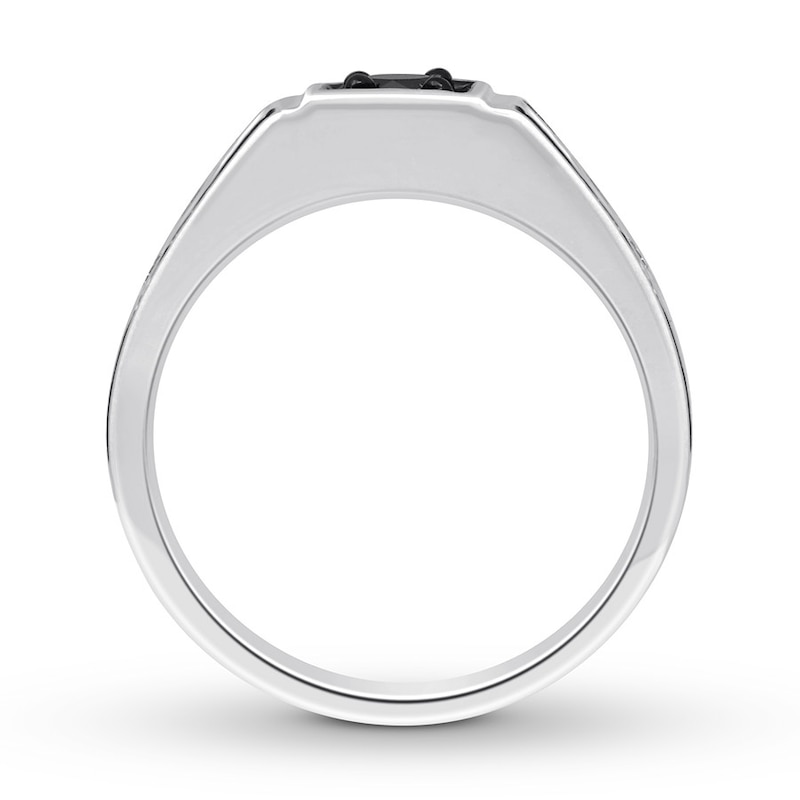 Men's Black & White Diamond Ring 3/4 ct tw 10K White Gold