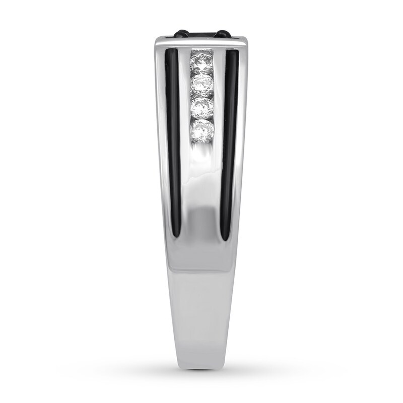 Men's Black & White Diamond Ring 3/4 ct tw 10K White Gold