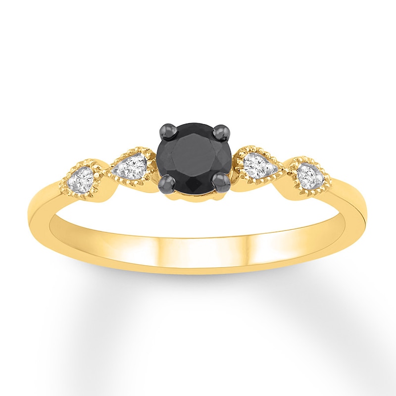 Main Image 1 of Black & White Diamond Ring 1/3 ct tw Round-cut 10K Yellow Gold