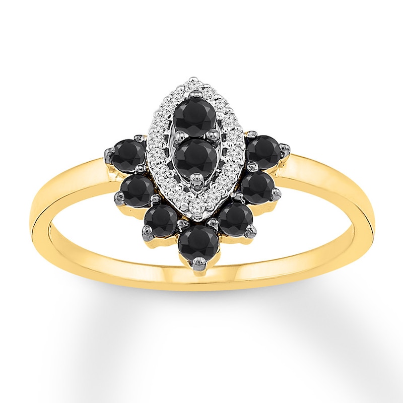 Black & White Diamond Ring 3/8 ct tw Round-cut 10K Yellow Gold