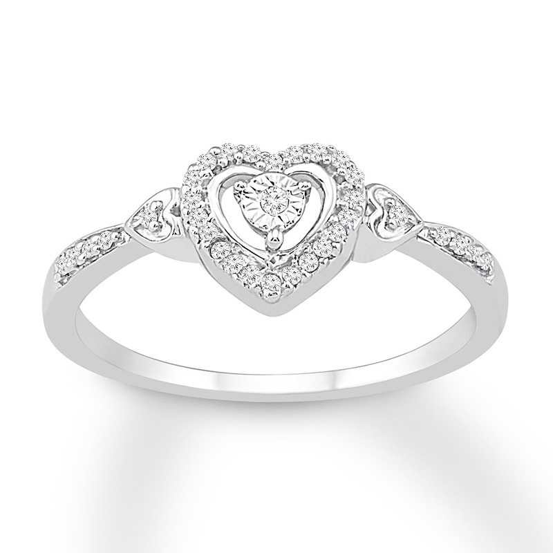 Diamond Heart Ring 1/10 ct tw Round-cut Sterling Silver