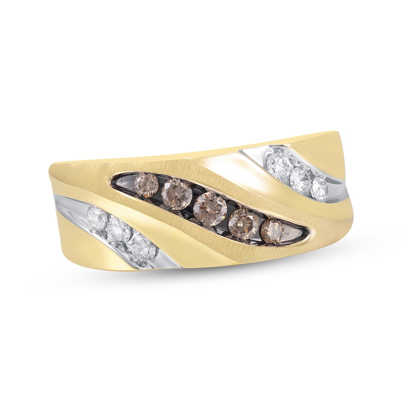 Men’s Brown and White Diamond Ring 1/2 ct tw 10K Yellow Gold