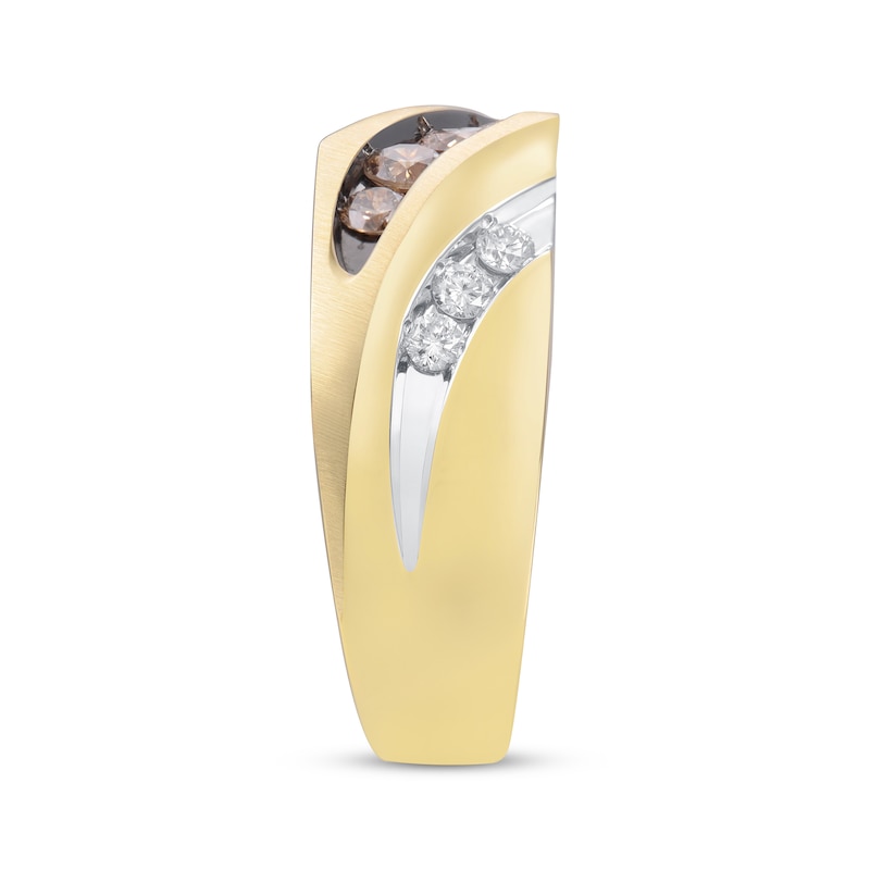 Men’s Brown and White Diamond Ring 1/2 ct tw 10K Yellow Gold