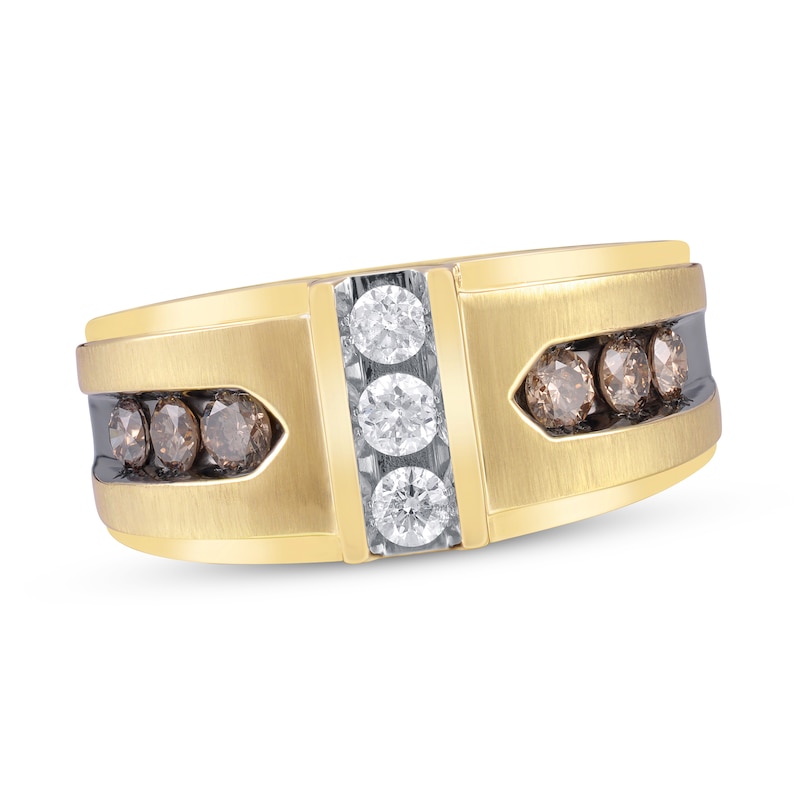 Men’s Brown and White Diamond Ring 1 ct tw 10K Yellow Gold