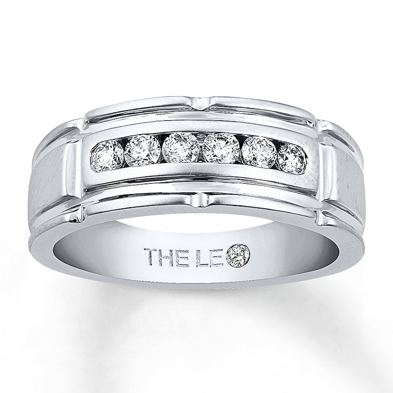 Men's THE LEO Diamond Wedding Band 3/8 ct tw Round-cut 14K White Gold