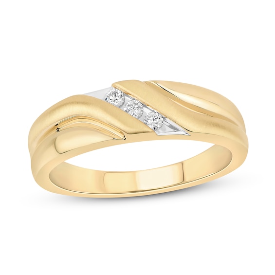 3 Diamond Wedding Band in 10K Yellow Gold Size-5.75 G-H,I2-I3 1/10 cttw, 