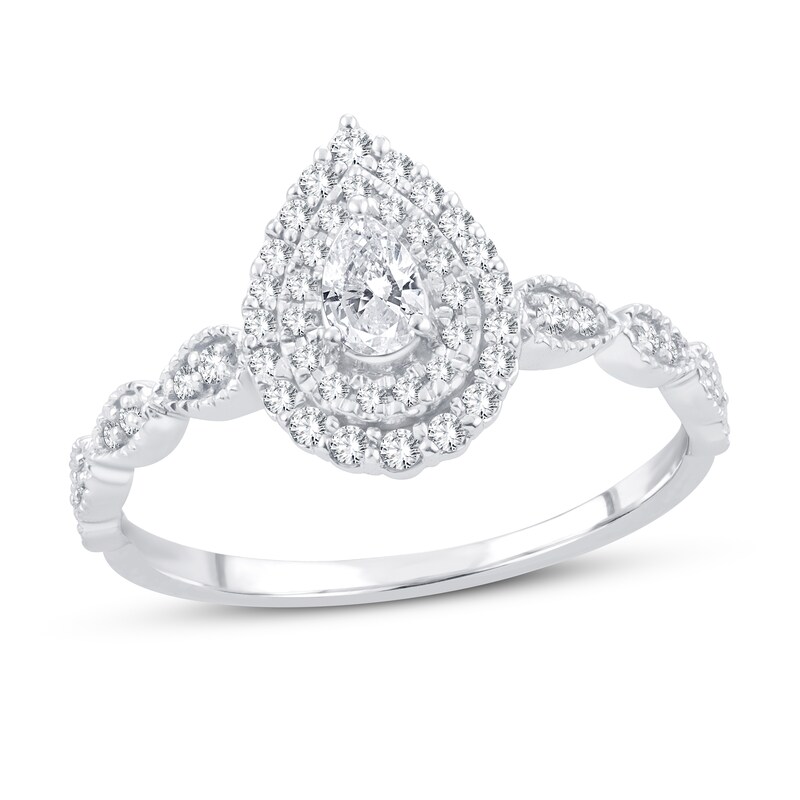 Main Image 1 of Diamond Fashion Ring 1/3 ct tw Round & Pear-shaped 14K White Gold