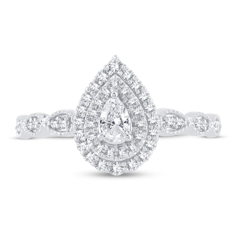 Main Image 3 of Diamond Fashion Ring 1/3 ct tw Round & Pear-shaped 14K White Gold