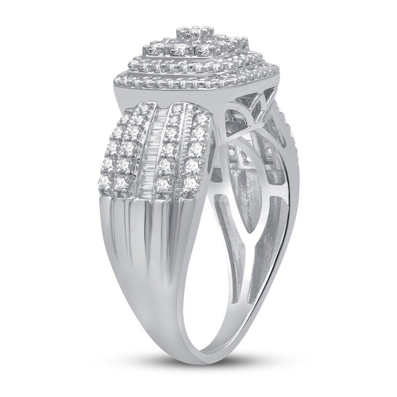 Diamond Fashion Ring 1 ct tw Round & Baguette 10K White Gold