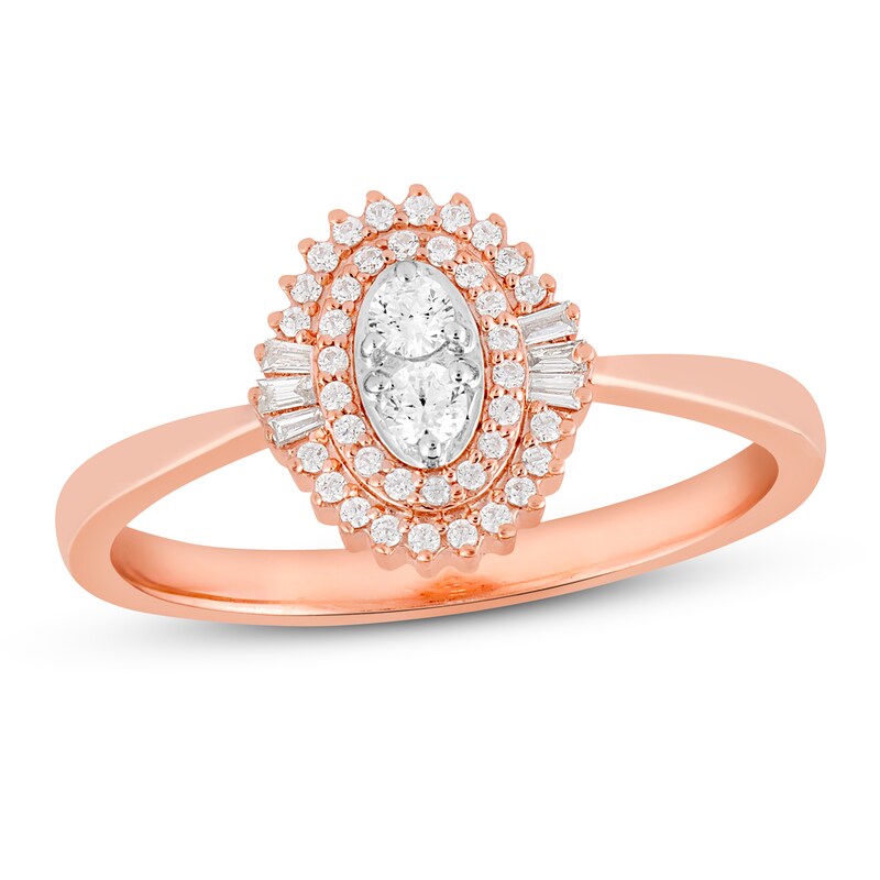 Diamond Fashion Rings 1/4 ct tw Round & Baguette 10K Rose Gold