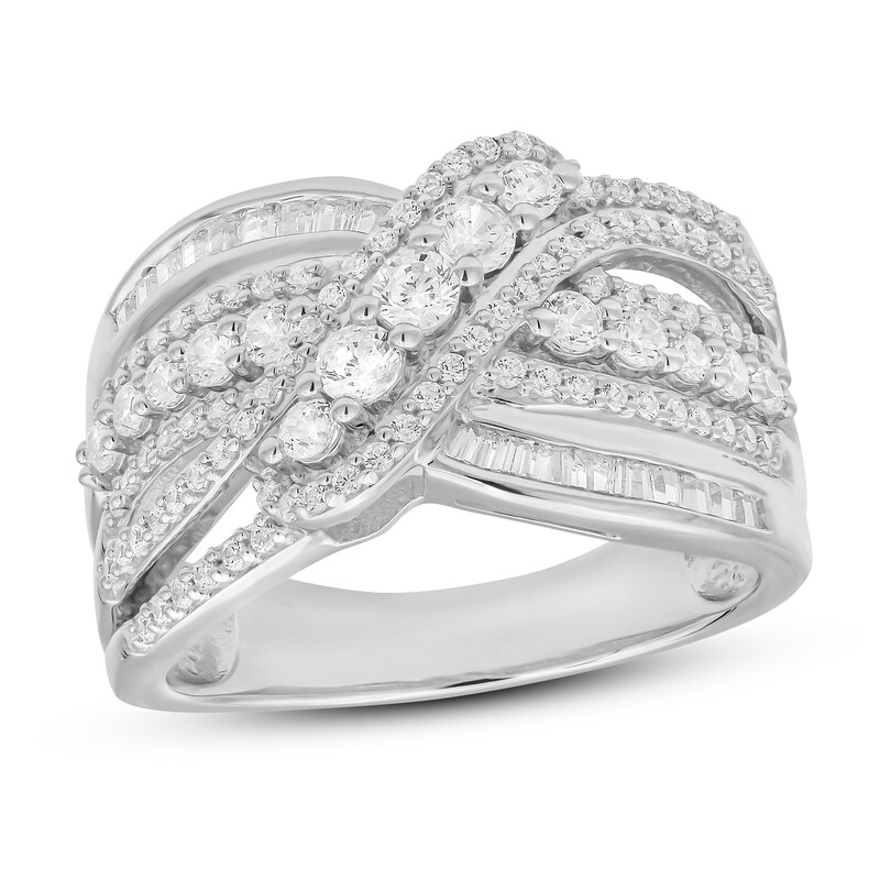 Diamond Fashion Ring 1 ct tw Round & Baguette 10K White Gold