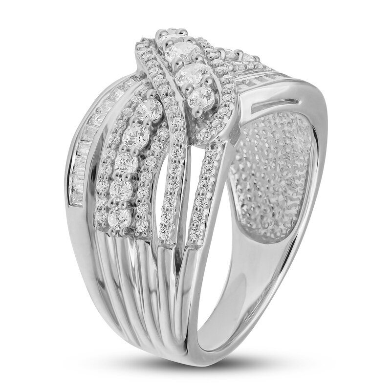 Diamond Fashion Ring 1 ct tw Round & Baguette 10K White Gold