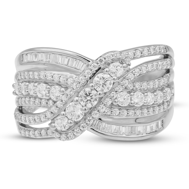 Diamond Fashion Ring 1 ct tw Round & Baguette 10K White Gold
