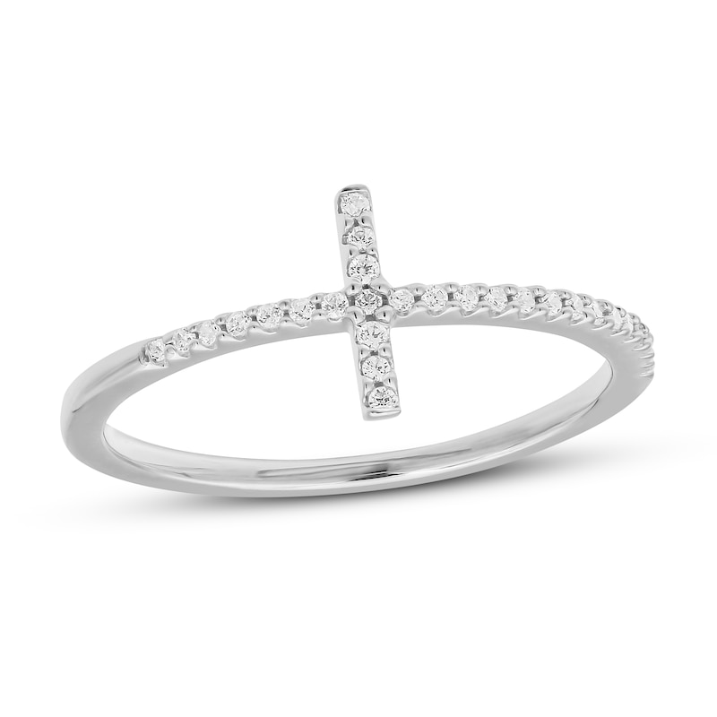 Main Image 1 of Diamond Cross Stacking Ring 1/8 ct tw Round-cut Sterling Silver