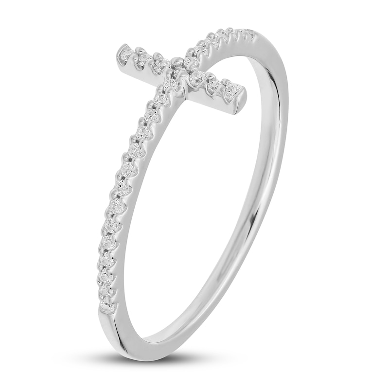 Diamond Cross Stacking Ring 1/8 ct tw Round-cut Sterling Silver