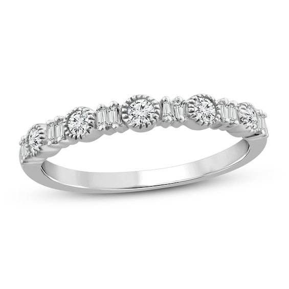 Diamond Stacking Ring 1/4 ct tw Round & Baguette 10K White Gold