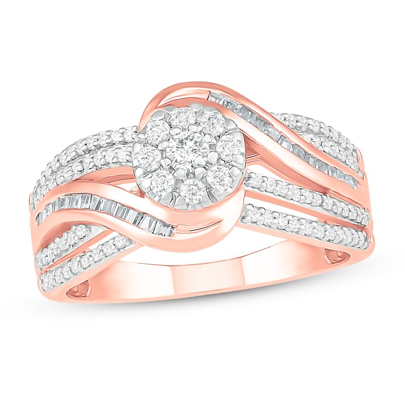 Main Image 1 of Diamond Fashion Ring 5/8 ct tw Round & Baguette 10K Rose Gold