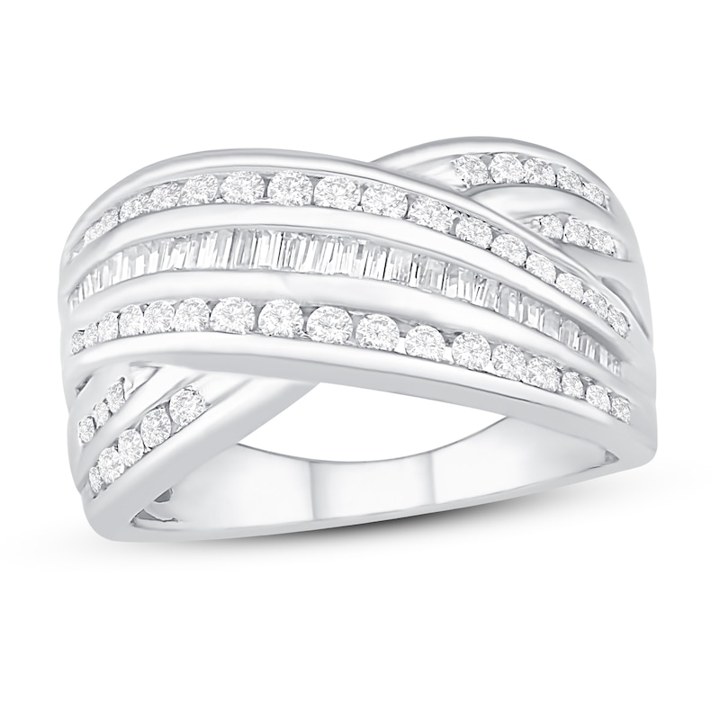Diamond Ring 1 ct tw Baguette & Round Sterling Silver