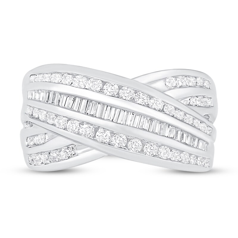 Diamond Ring 1 ct tw Baguette & Round Sterling Silver