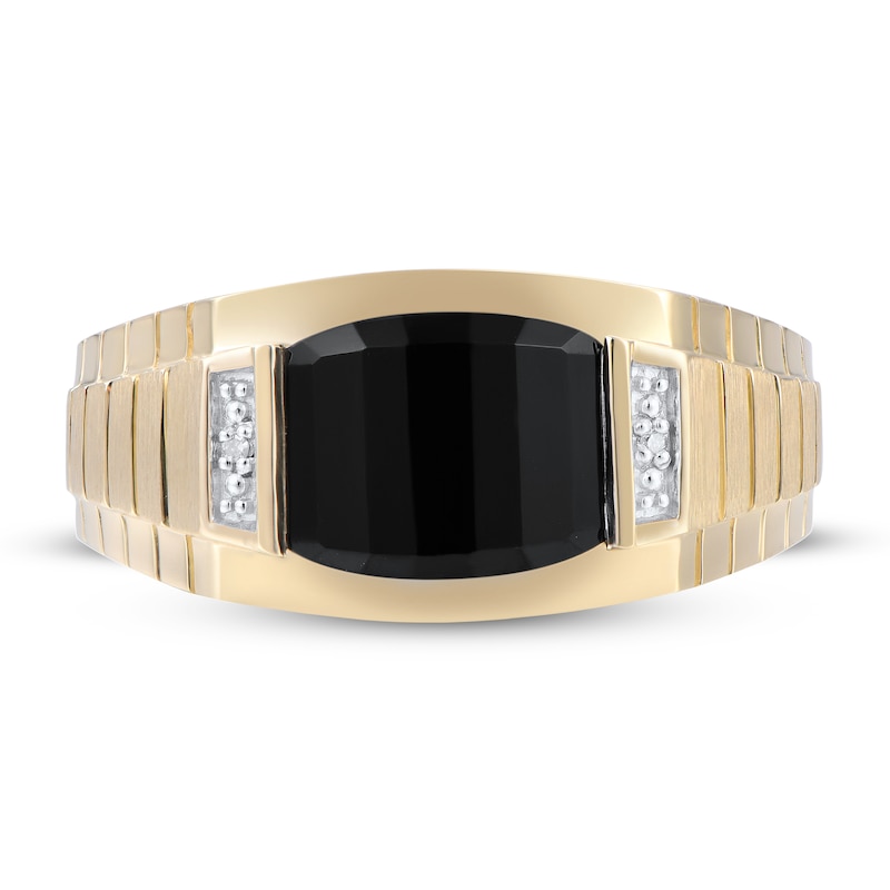 Men's Black Onyx & Diamond Ring 1/10 ct tw 10K Yellow Gold