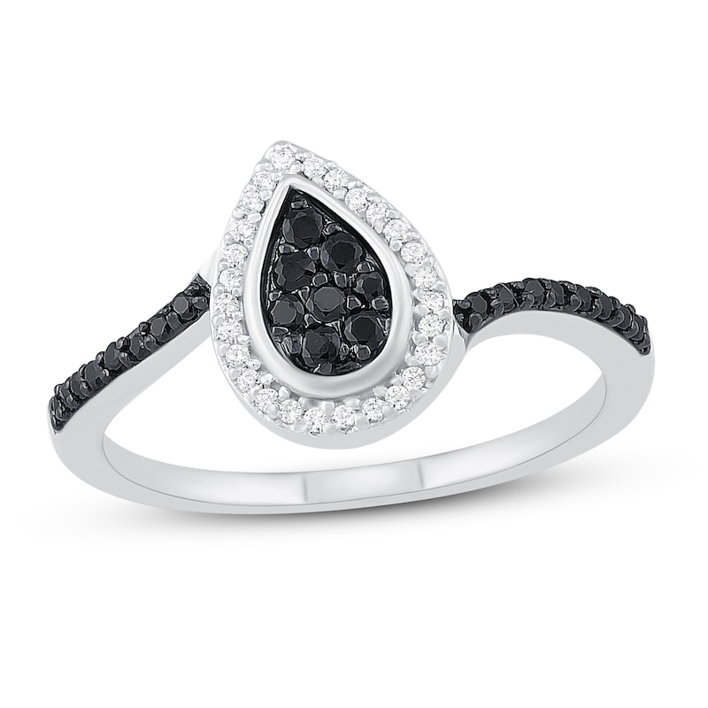 Black & White Diamond Promise Ring 1/4 ct tw Round-cut Sterling Silver