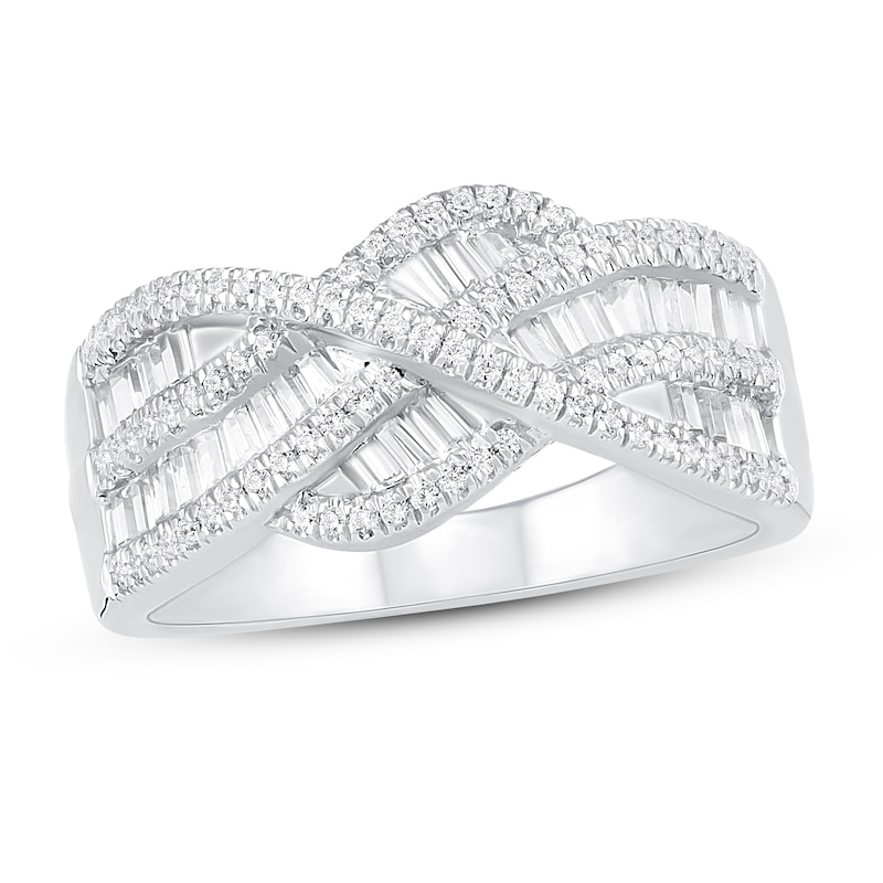 Main Image 1 of Diamond Fashion Ring 3/4 ct tw Round & Baguette 10K White Gold