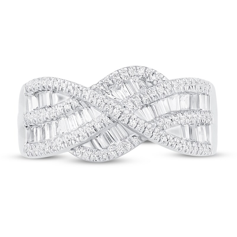 Main Image 2 of Diamond Fashion Ring 3/4 ct tw Round & Baguette 10K White Gold
