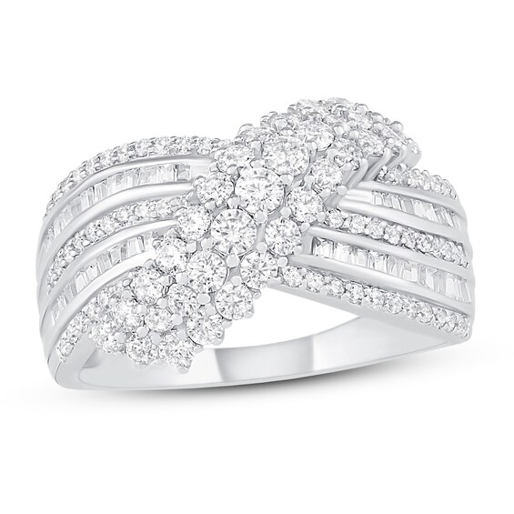 Diamond Fashion Ring 1-1/4 ct tw Round & Baguette 10K White Gold