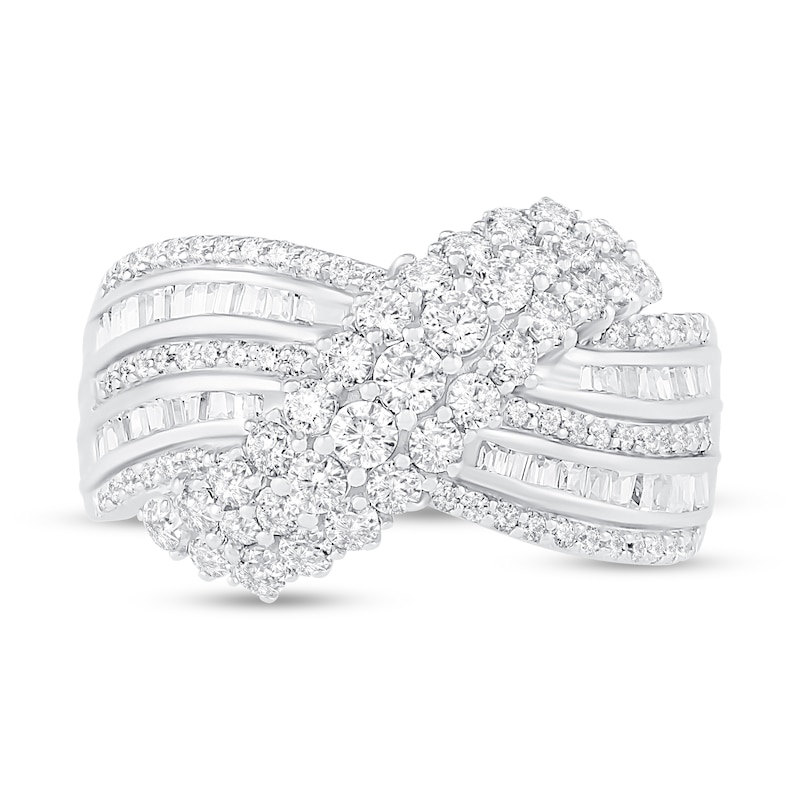 Diamond Fashion Ring 1-1/4 ct tw Round & Baguette 10K White Gold
