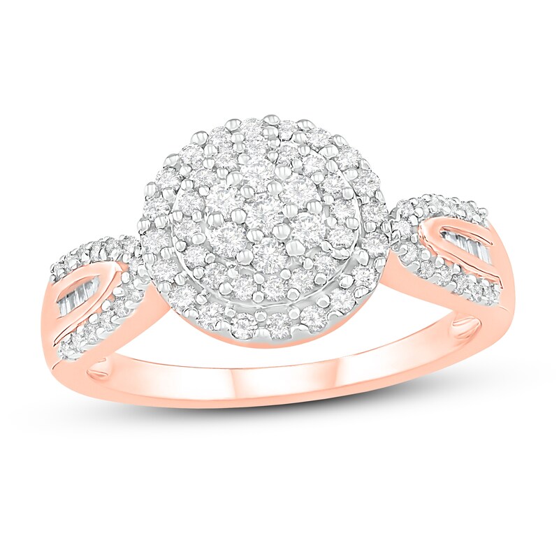 Main Image 1 of Diamond Fashion Ring 1/2 ct tw Round & Baguette 10K Rose Gold