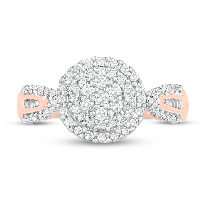 Main Image 2 of Diamond Fashion Ring 1/2 ct tw Round & Baguette 10K Rose Gold