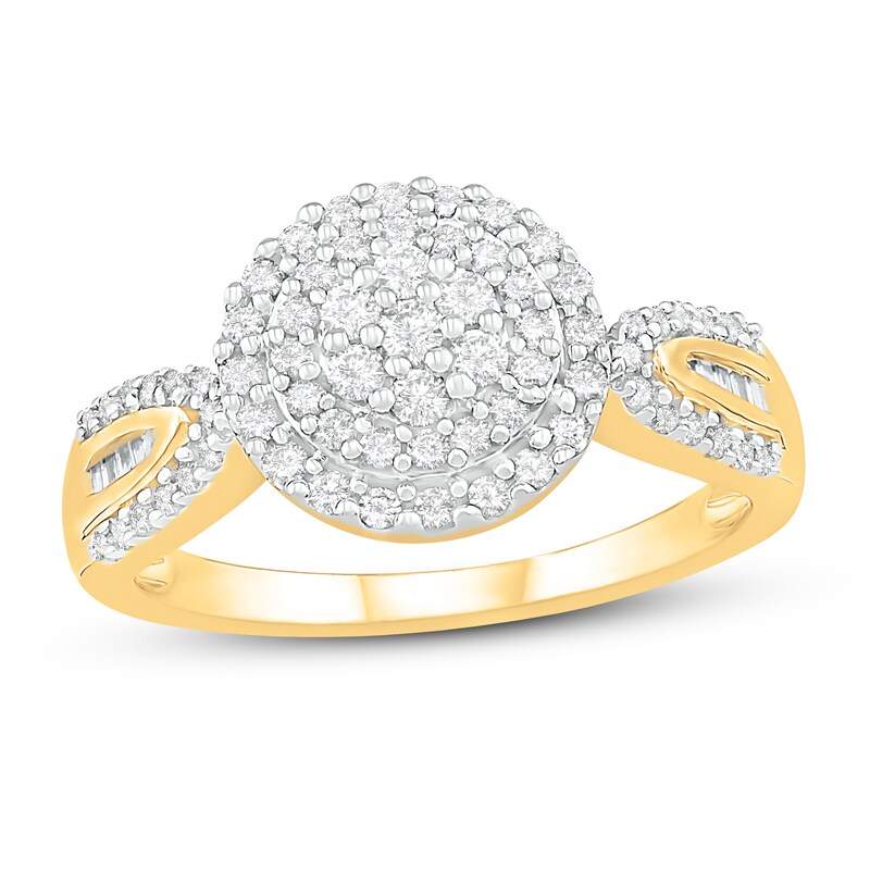 Diamond Fashion Ring 1/2 ct tw Round & Baguette 10K Yellow Gold | Kay ...