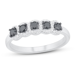 Black & White Diamond Ring 1/2 ct tw Round-cut Sterling Silver