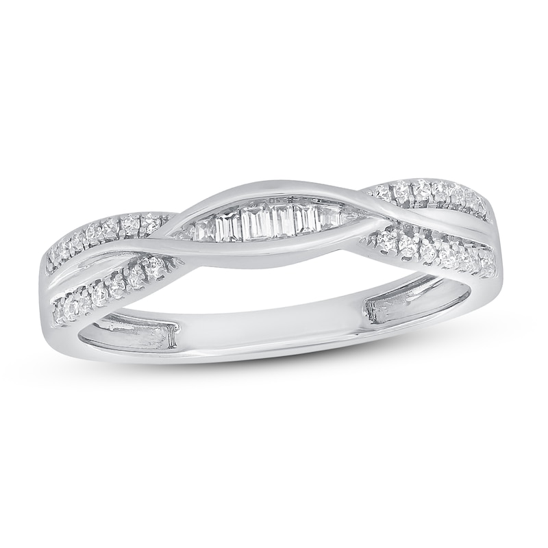Stackable Diamond Ring 1/6 ct tw Baguette & Round-Cut 10K White Gold