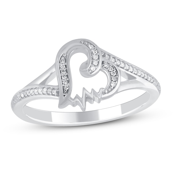 Diamond Heartbeat Ring 1/20 ct tw Round-cut Sterling Silver