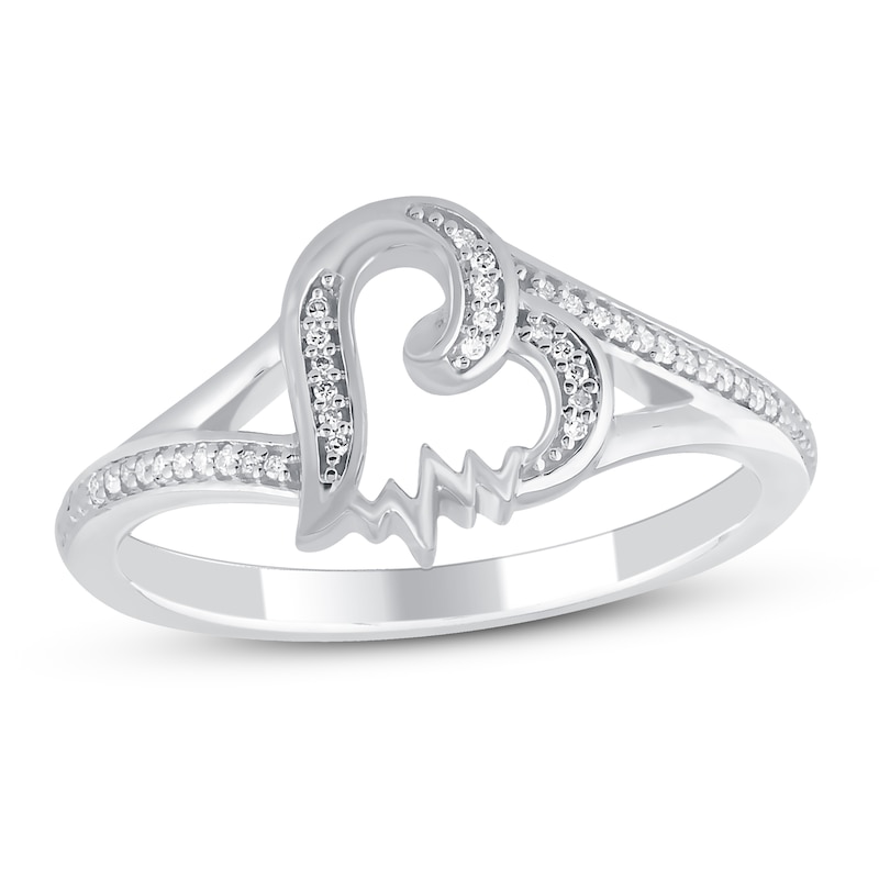 Diamond Heartbeat Ring 1/20 ct tw Round-cut Sterling Silver