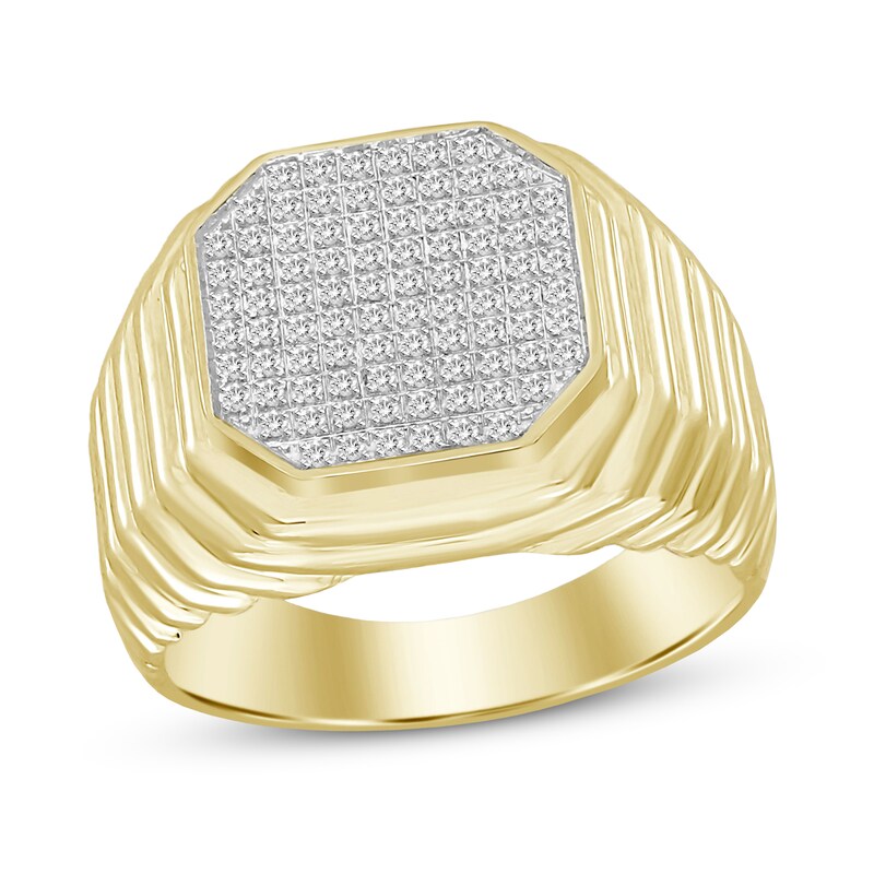 Men's Diamond Octagon Ring 1/4 ct tw Round-Cut 10K Yellow Gold