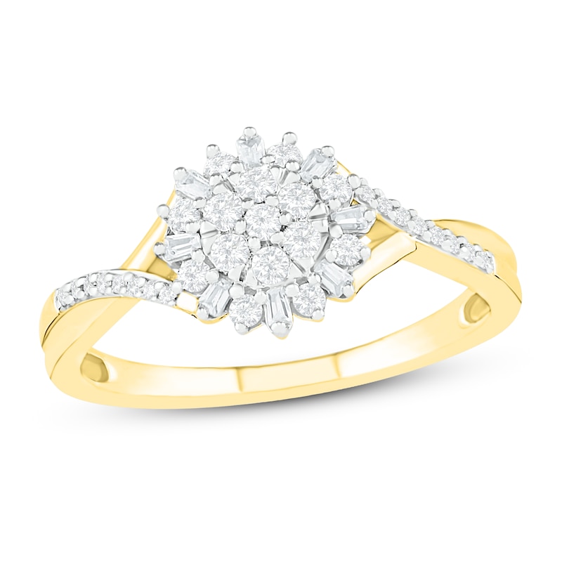 Diamond Ring 1/4 ct tw Round & Baguette 10K Yellow Gold