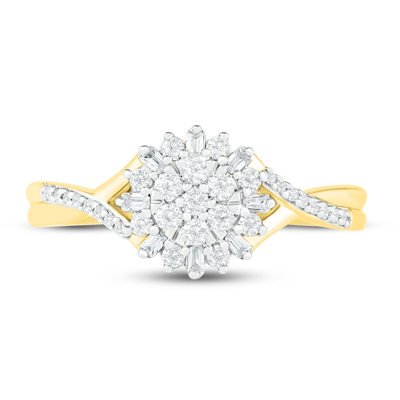 Diamond Ring 1/4 ct tw Round & Baguette 10K Yellow Gold