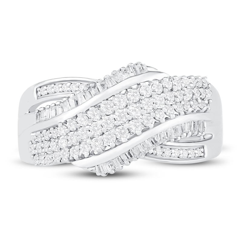 Main Image 2 of Diamond Ring 1/2 ct tw Round & Baguette Sterling Silver