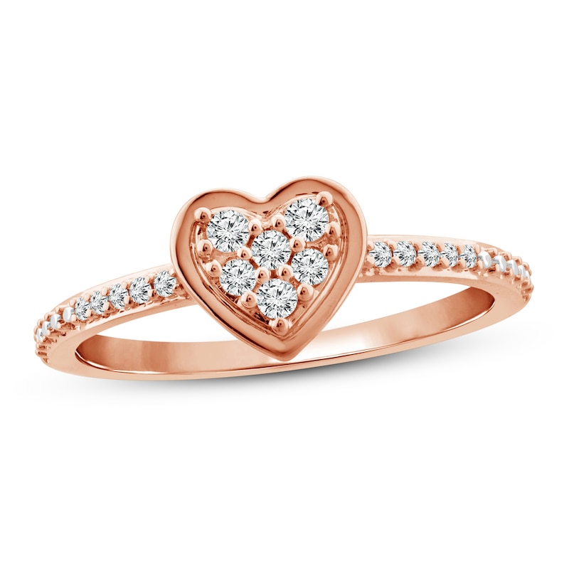 Diamond Heart Promise Ring 1/6 ct tw Round-cut 10K Rose Gold