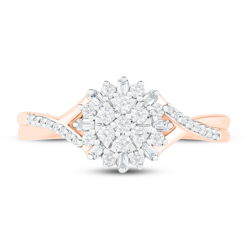 Diamond Promise Ring 1/4 ct tw Round & Baguette 10K Rose Gold